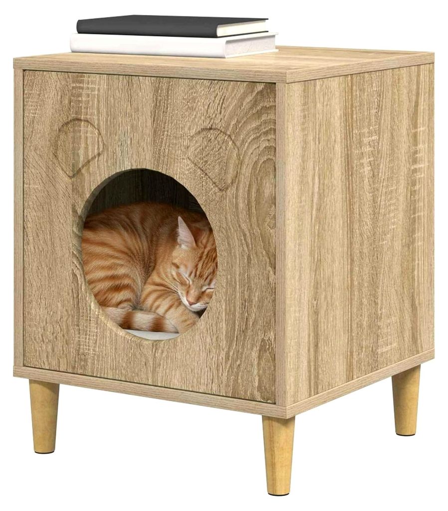 Katzenhaus Sonoma 42,5 x 40 x 53 cm Holzwerkstoff, modernes Katzenhaus, gemütlicher Rückzugsort, elegantes Möbel für Katzen