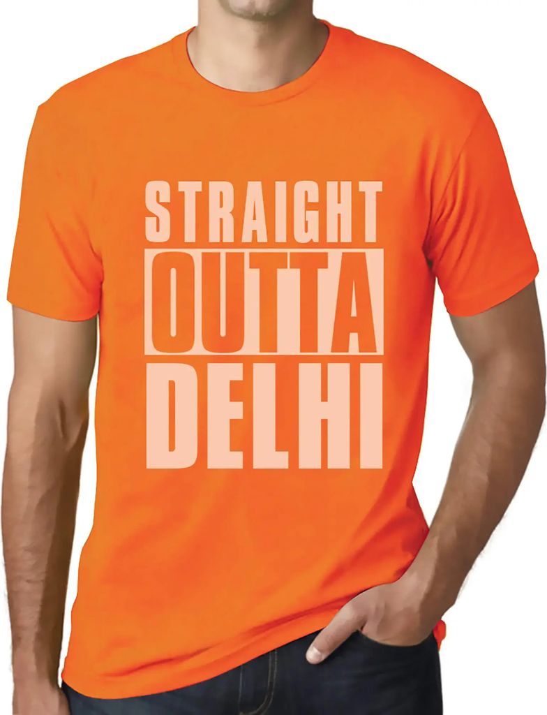Herren Grafik T-Shirt Straight Outta Delhi Öko-Verantwortlich Vintage Jahrgang Kurzarm Lustige Druck Geburtstag Geschenk Mann