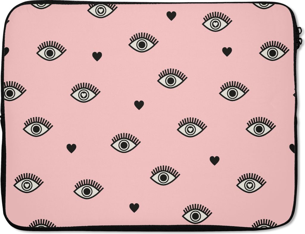 MuchoWow Laptop Hülle 15 Zoll Mädchen - Augen - Rosa - Muster - Mädchen - Kinder - Kinder Laptoptasche - Laptoptasche - Sleeve - Rundum-Schutz