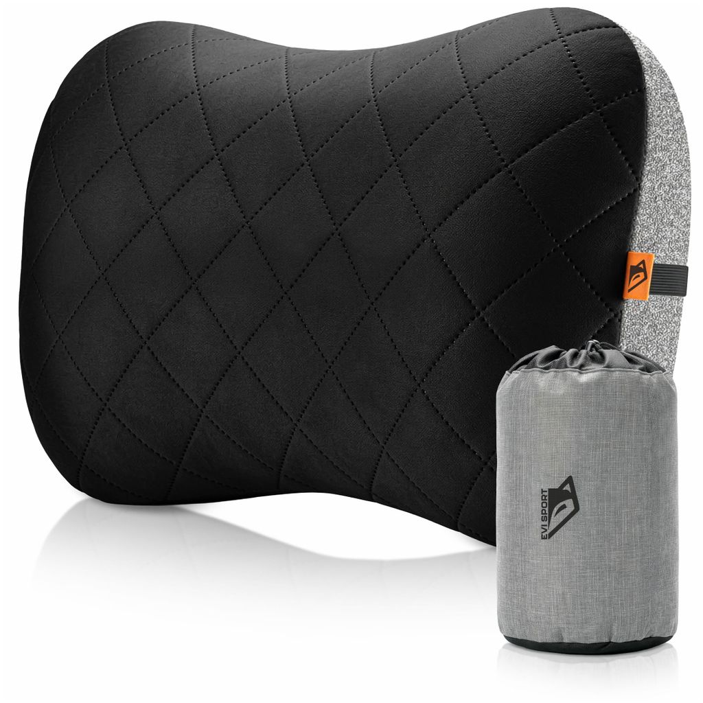 Aufblasbares Reisekissen Schwarz - Ergonomisches Nackenkissen für Flugzeug & Auto EVI SPORT | WASCHBARER BEZUG aus weicher Baumwolle | Kompaktes C...