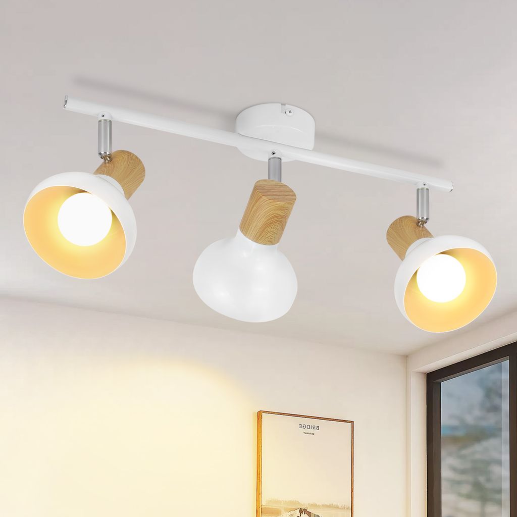 ZMH Deckenstrahler Flur Deckenlampe Vintage Deckenleuchte 3 Flammig Flurlampe 350°Schwenkbar Weiß Innen Spots E14 Deckenspots Ohne Leuchtmittel