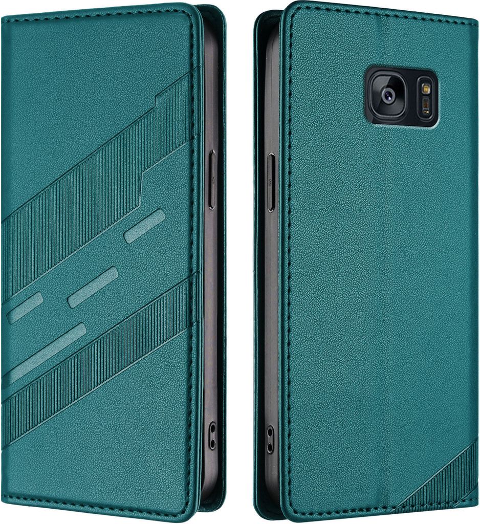Hülle für Samsung Galaxy S7 Edge, Kunstleder Brieftaschen Handyhülle mit Kartenfach und Standfunktion Grün
