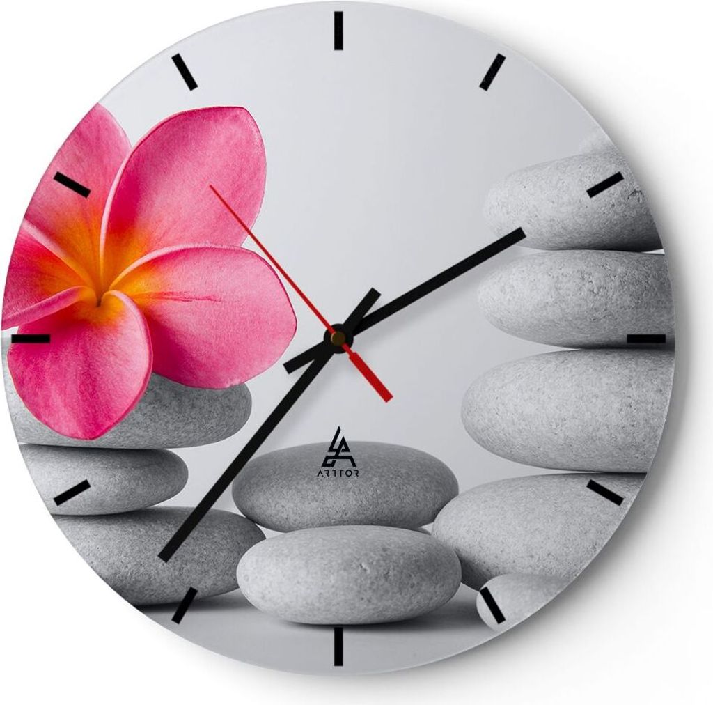 Wanduhr - Rund - Glasuhr - Spa buddhismus ruhig blume - 40x40cm - Schleichendes Uhrwerk - Lautlos - zum Aufhängen bereit - Dekoration Modern - Wan...