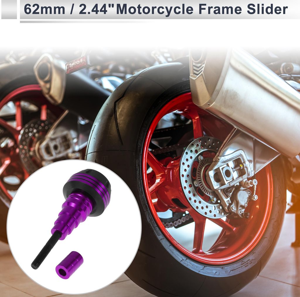 20mm Motorrad Slider Rahmen Aluminiumlegierung Kunststoff Rad Verkleidung Schutz Crash Pad Schutzbügel 62mm 136mm Lila 1 Stück