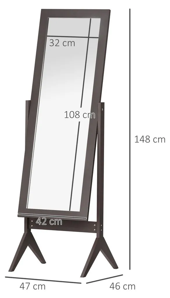 Miroir sur pied stable en MDF café, fini les perçages muraux difficiles - 3