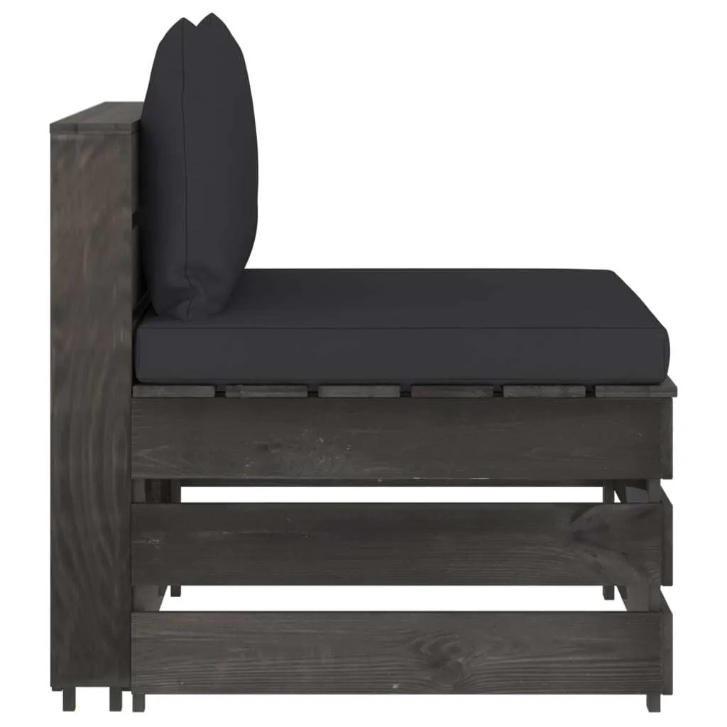 Divano Modulare SYFAX Grigio in Legno di Pino con Cuscini Soft
