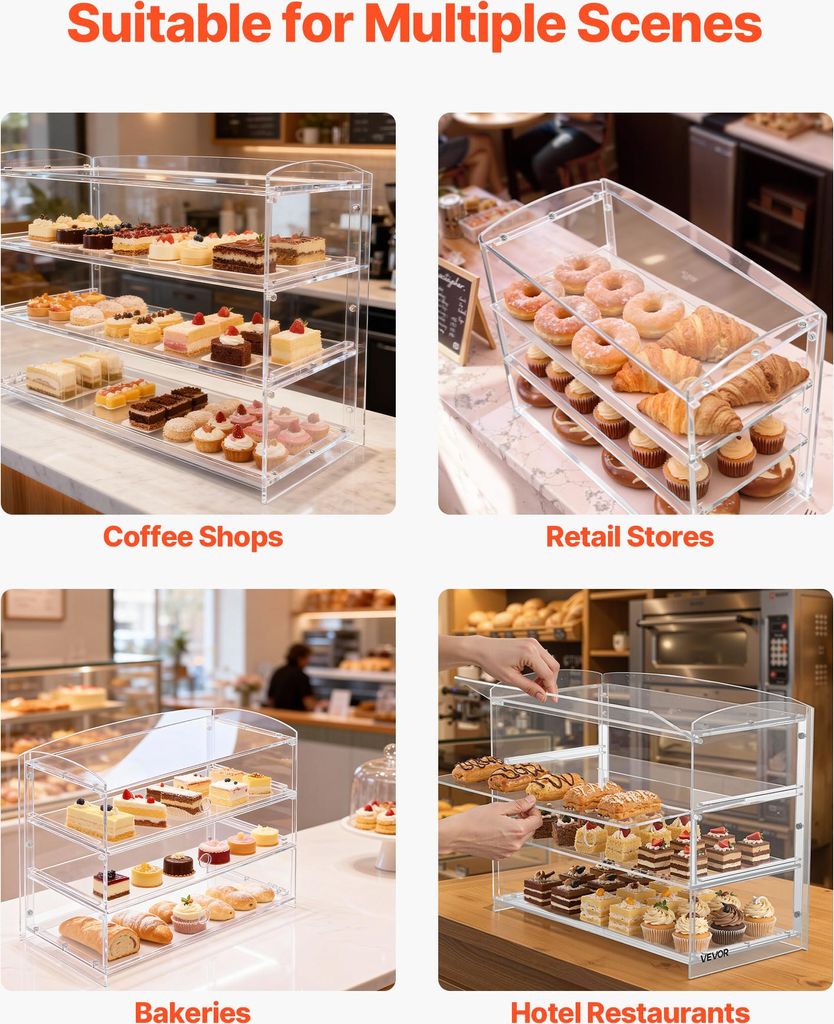 VEVOR 2-stöckige Gebäckvitrine Aus Acryl – 558x356x356 Mm, Stabile Doppelscharniere, Für Bäckerei, Café & Snack-Shop