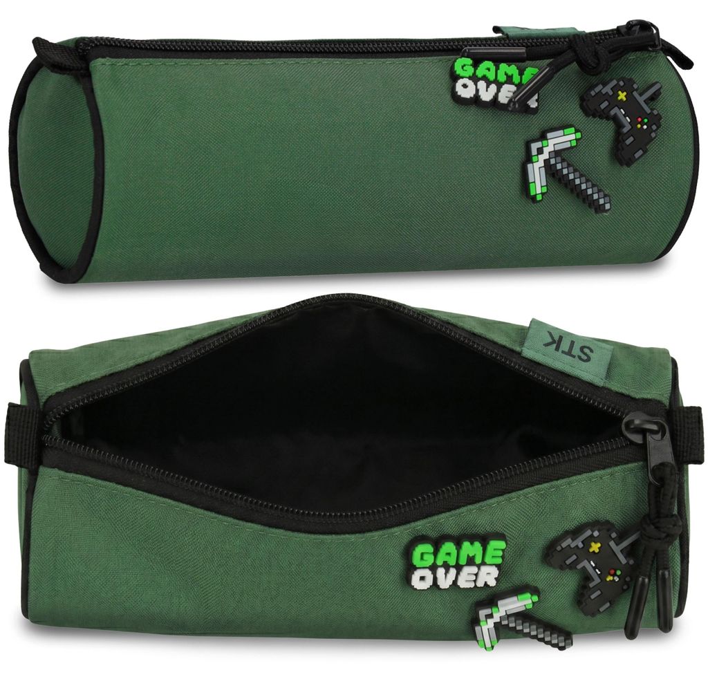 PIXEL Schul-Federmäppchen für Jungen, rundes Etui für Schulutensilien für Gamer mit 3D-Pins, 22 × 8 × 8 cm