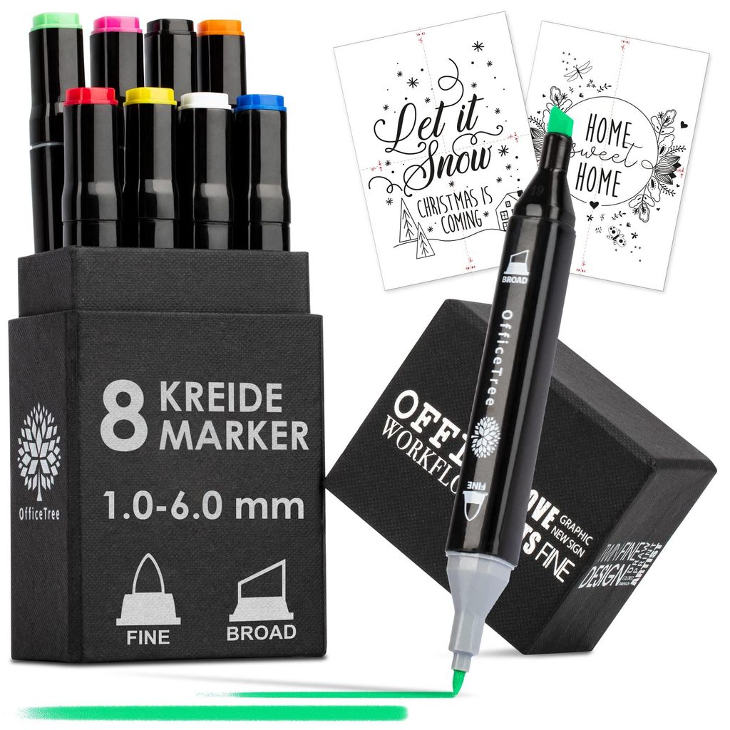OfficeTree Kreidemarker Set, 8 bunte Kreidestifte, Produktbild 