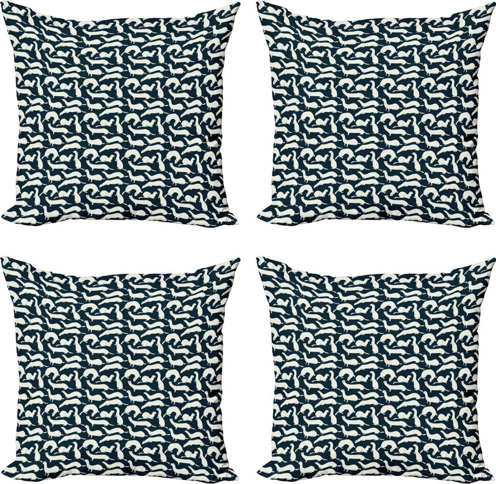 ABAKUHAUS Wiesel Kissenbezug Set (4 Stück), Weasel Sitzen Stehen Kunst, Moderner Doppelseitiger Digitaldruck, 50 cm x 50 cm, Off White Petrol Blau
