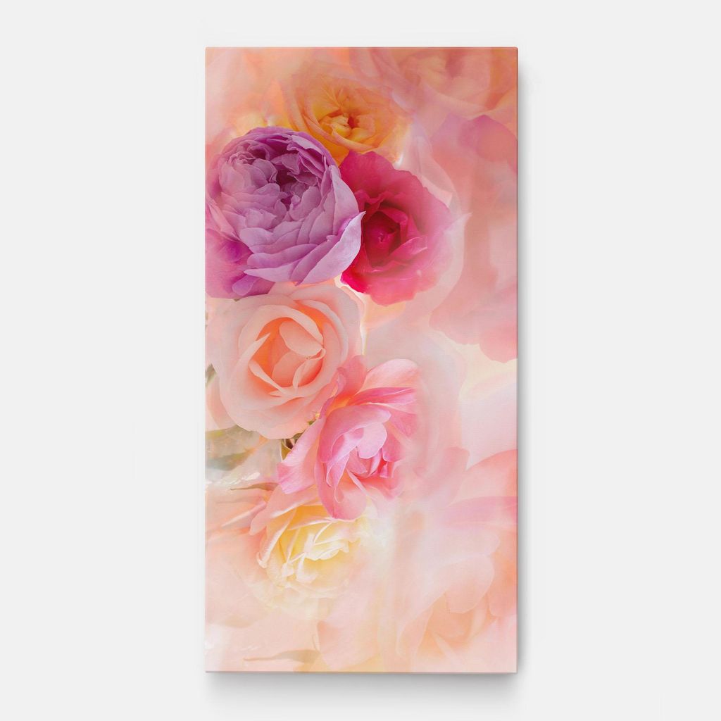 ARTHUB Leinwandbild 40x80 cm, Pastel Color Roses | Wohnzimmerdekoration, Hängende Bilder, Wanddekoration, Heimdekoration, Blumen, Rosen