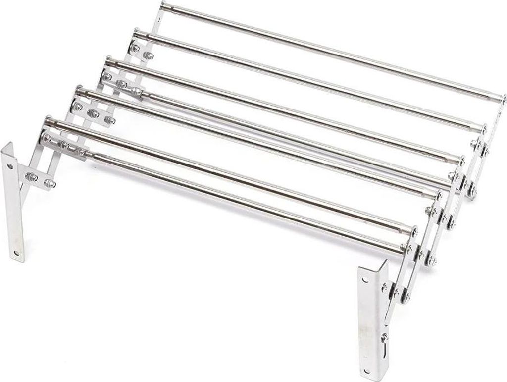 Wandmontierter Wäscheständer - Ausziehbar klappbar - Breite 42–80 cm verstellbar - 7 Stangen - Tragkraft 40 kg - 201 Edelstahl - Auszug 12,5–...