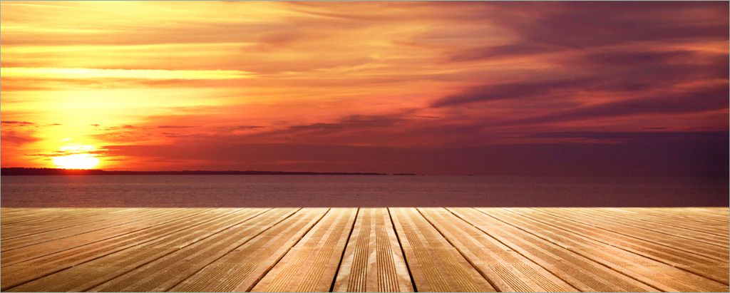 Wallario selbstklebendes Poster - Steg am See - Sonnenuntergang und roter Himmel, Größe: 50 x 125 cm