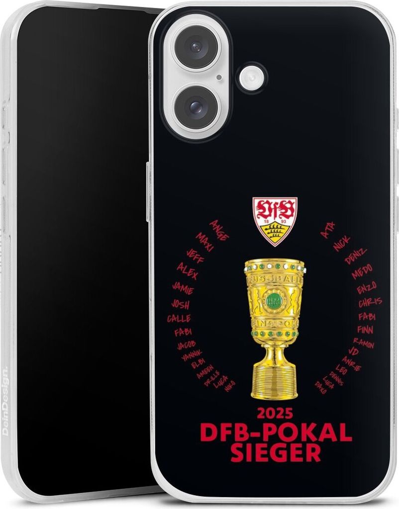DeinDesign Slim Hülle für Apple iPhone 16 Silikon Case Ultra Dünn Handyhülle Offizielles Lizenzprodukt Pokal VfB Stuttgart