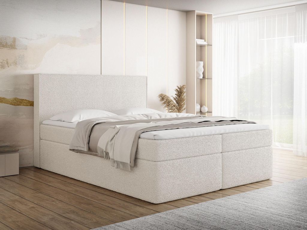Boxspringbett 160x200 cm mit Bettkasten, Gepolstert Doppelbett mit 7-Zonen Taschenfederkern-Matratze, 5 cm Komfortschaum-Topper Inklusive – Staur...