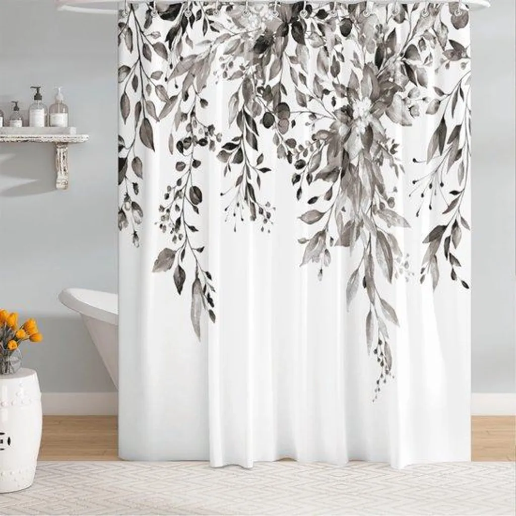 Drap de douche haut de gamme en coton naturel décor fleurs et feuilles