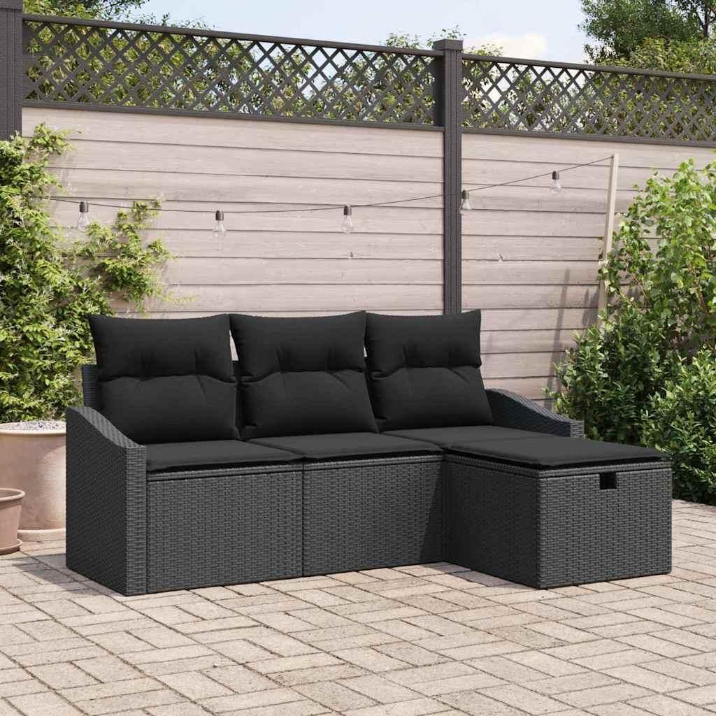 Maison Exclusive - Sofa Set mit Kissen mit Speicher 4 pcs Schwarz Poly-Rattan