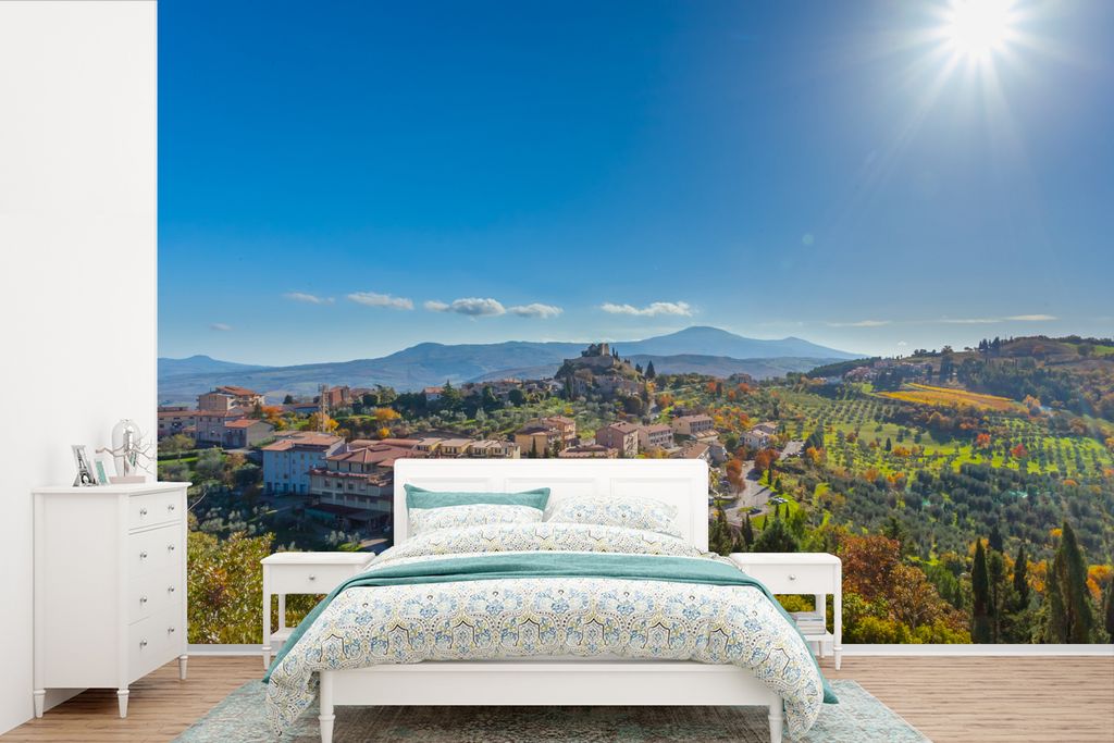MuchoWow Fototapete für Wohnzimmer oder Schlafzimmer Wandtapete Vinyl Motivtapete Toskana - Italien - Sonne - 330x220 cm - Fototapeten
