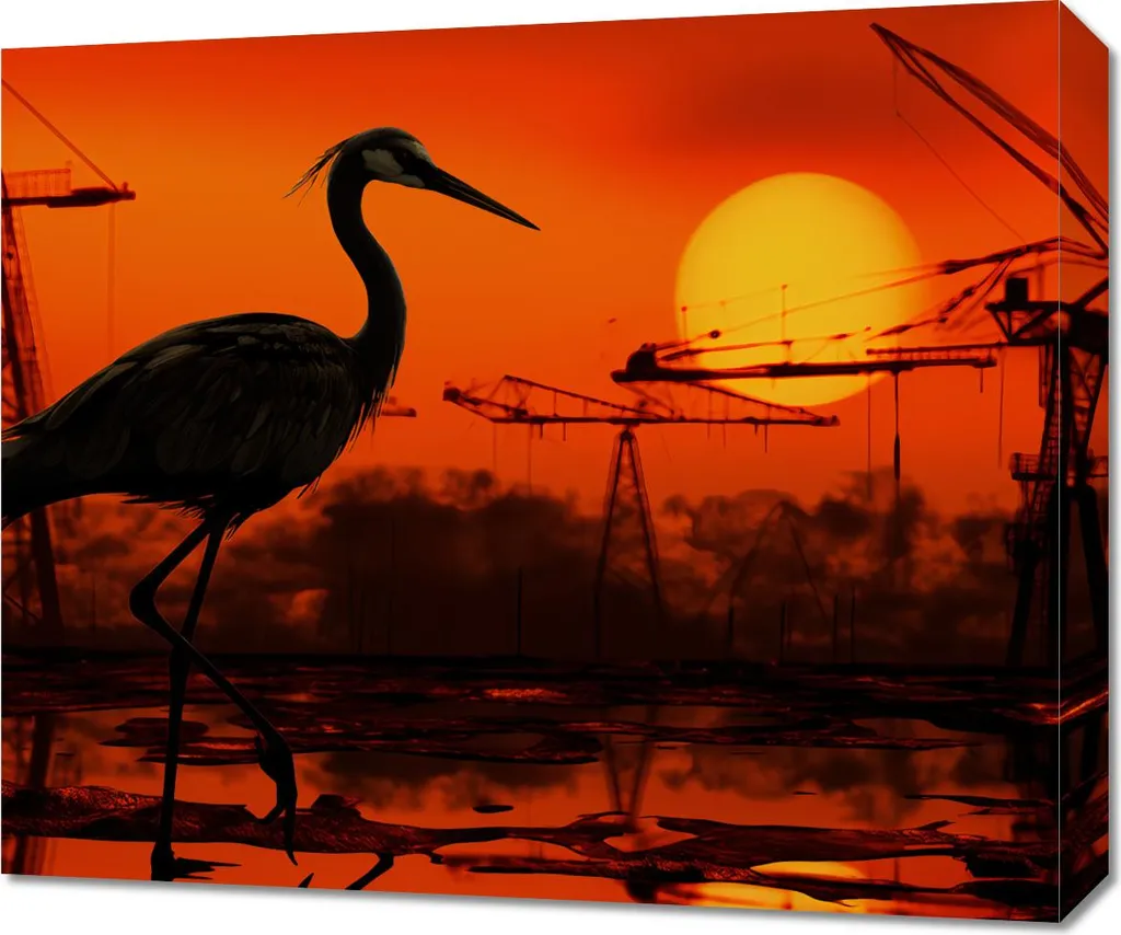 Quadro Industriale 60x50 cm - Tramonto Gru Porto - Stampa Alta Qualità