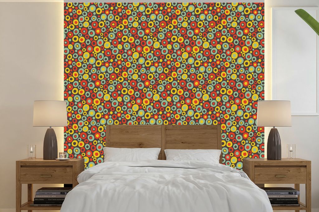 MuchoWow Fototapete für Wohnzimmer oder Schlafzimmer Wandtapete Vinyl Motivtapete Muster - 70er Jahre - Retro - Blase - 240x240 cm - Schlafzimme...