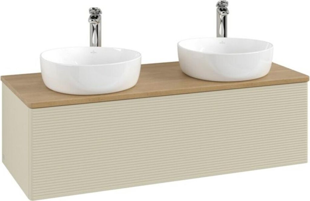 V&B Waschtischunterschrank mit Frontstruktur, mit Beleuchtung Antao 120x36x50cm, HL, WBP hon. Oa, si G m Lac