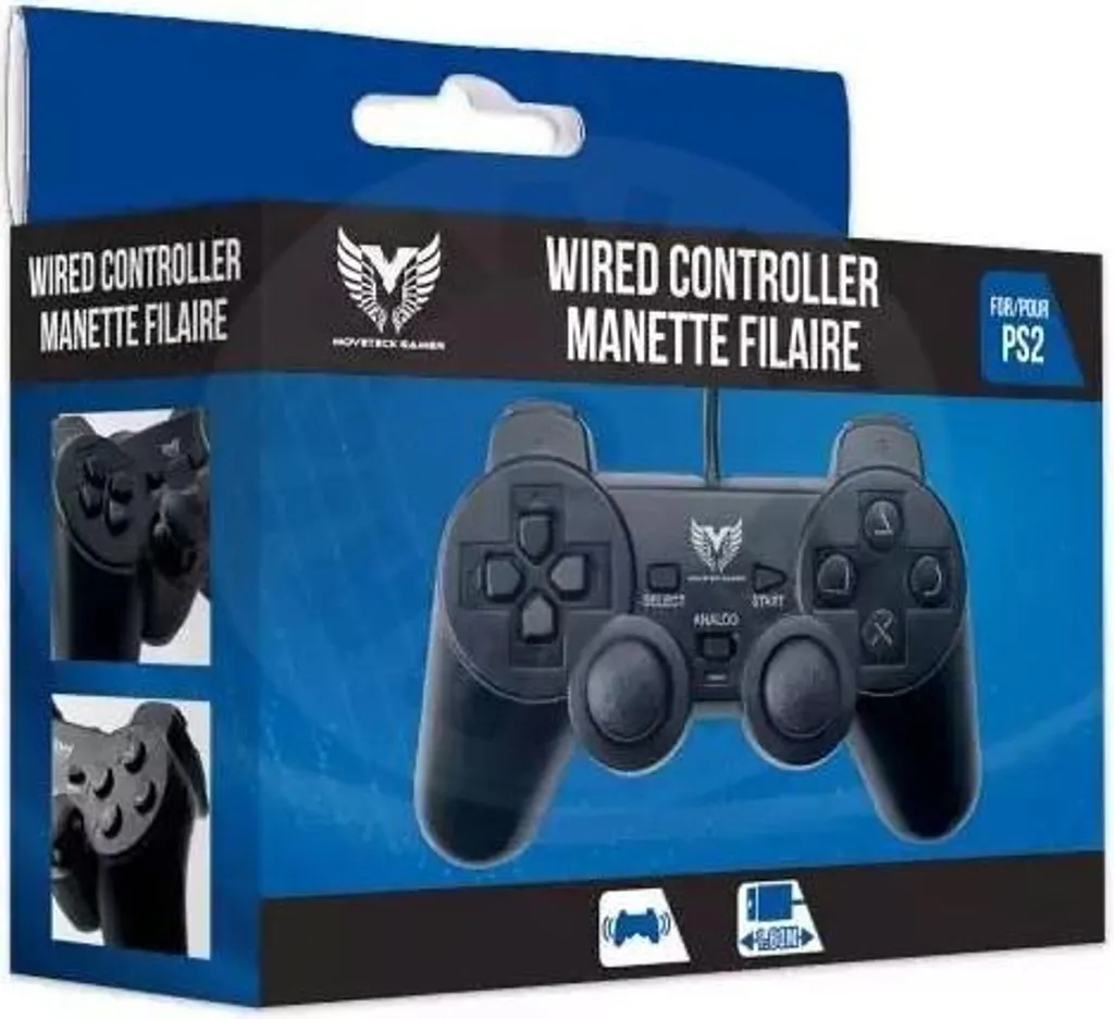 Controller Cablato Nero V2 PS2 | Gamepad DualShock 2 Compatibile