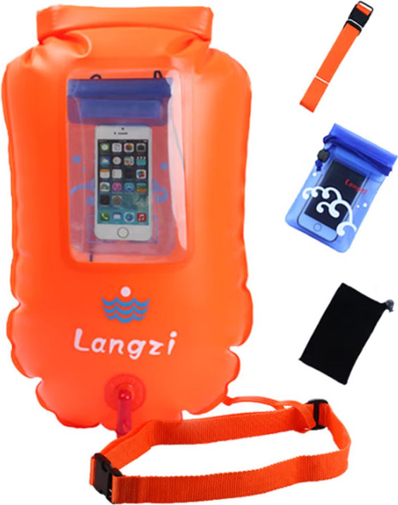 Schwimmboje Trockensack Wasserdicht mit Touchscreen-Handyfach – Aufblasbare Swimming Buoy für Triathlon, Schnorcheln & Freiwasserschwimmen