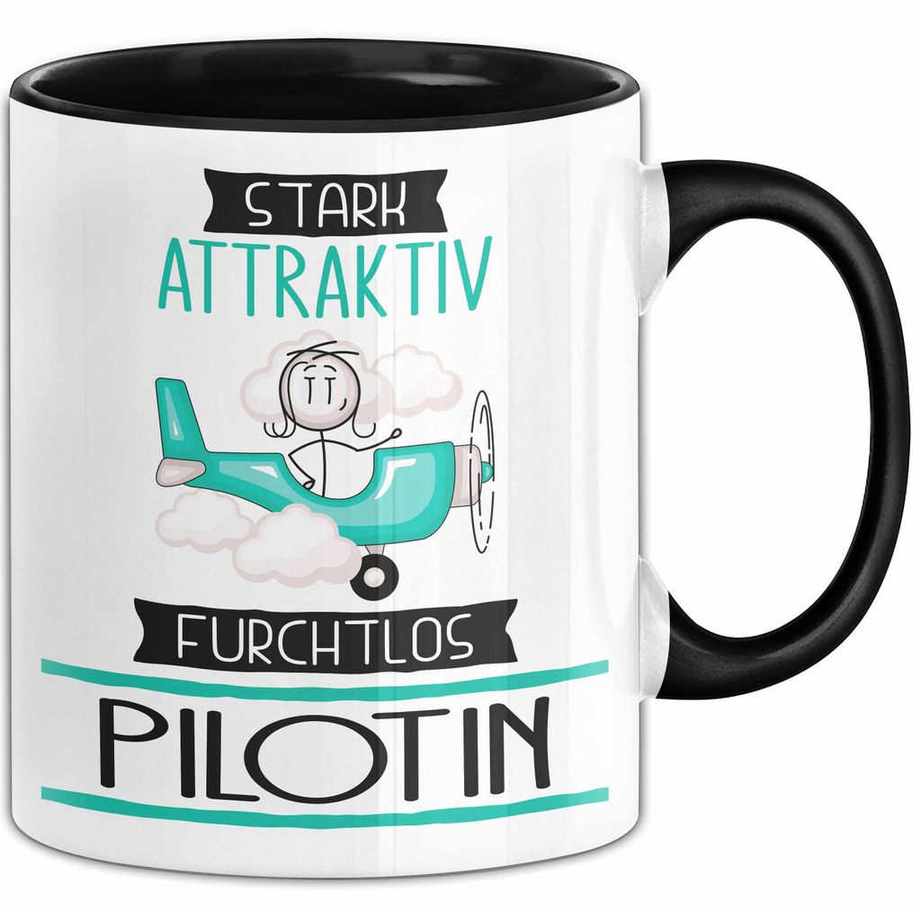 Pilotin Tasse Geschenk Becher Stark Attraktiv Furchtlos Pilotin Lustige Geschenkidee (Schwarz)