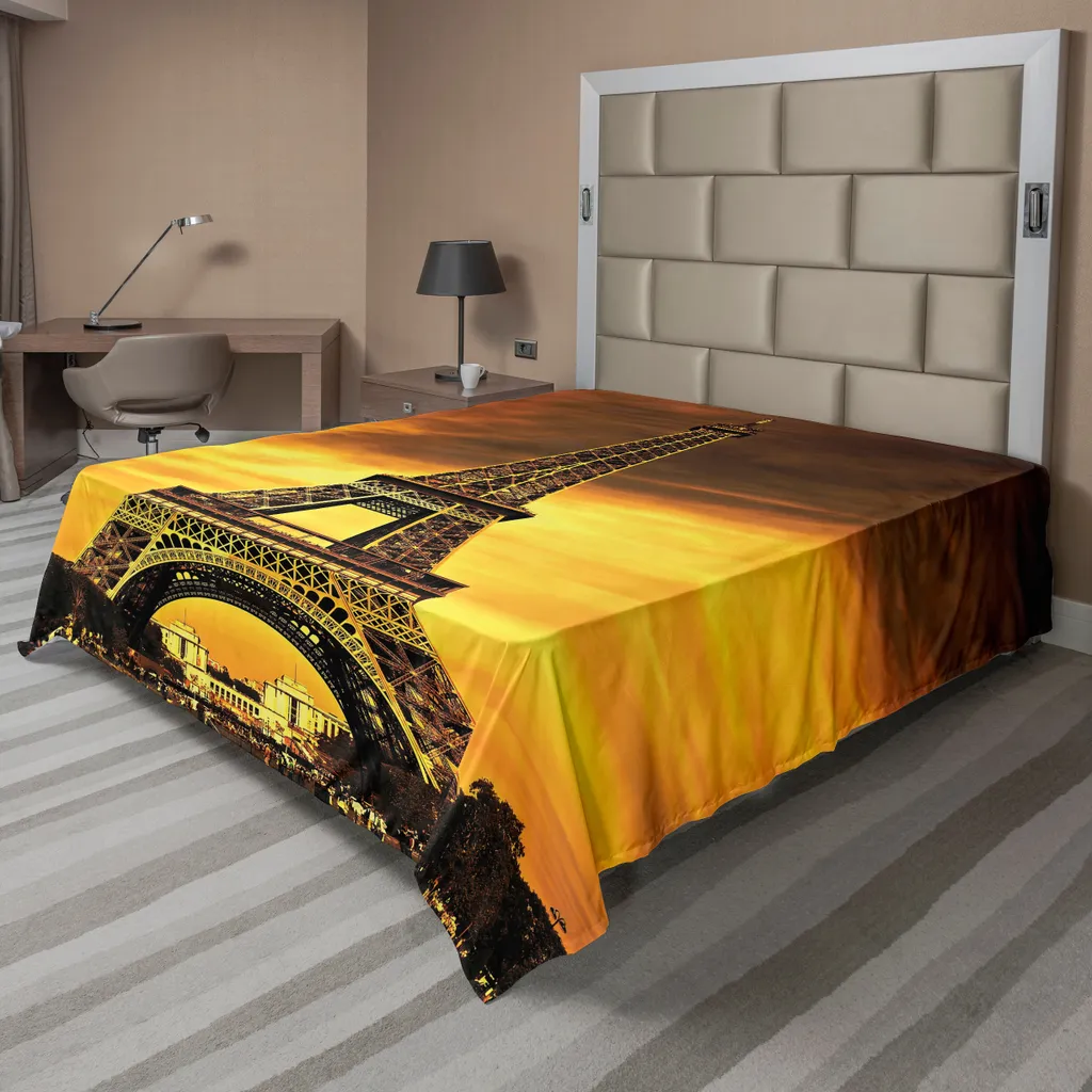 ABAKUHAUS Drap Plat Tour Eiffel Paris Love Jaune Brun 244 x 205 cm