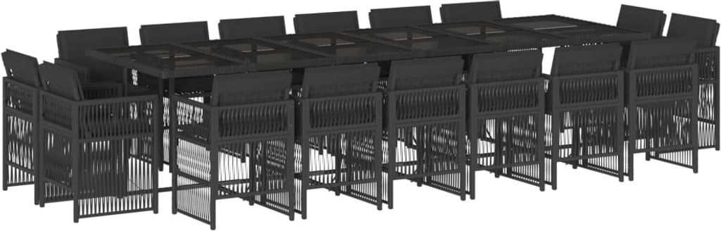 17-tlg. Garten-Essgruppe mit Kissen Schwarz Poly Rattan