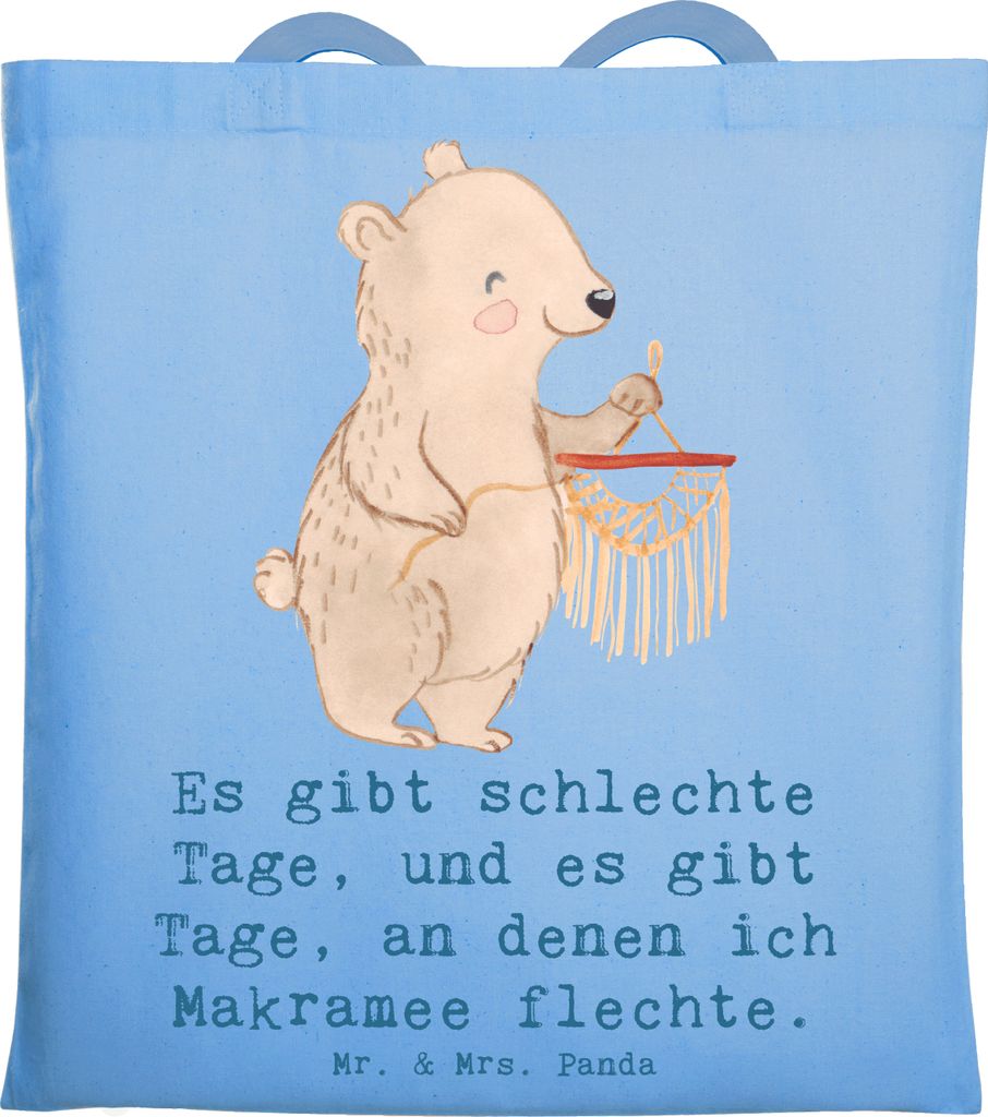 Mr. & Mrs. Panda Jutetasche Bär Makramee - Sky Blue - Geschenk, Basteln, Tragetasche, Tasche, mit, Uni, Schultasche, Tote Bag