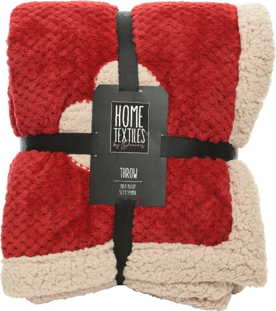 Kuscheldecke Fleecedecke mit Herz 130x150cm rot beige