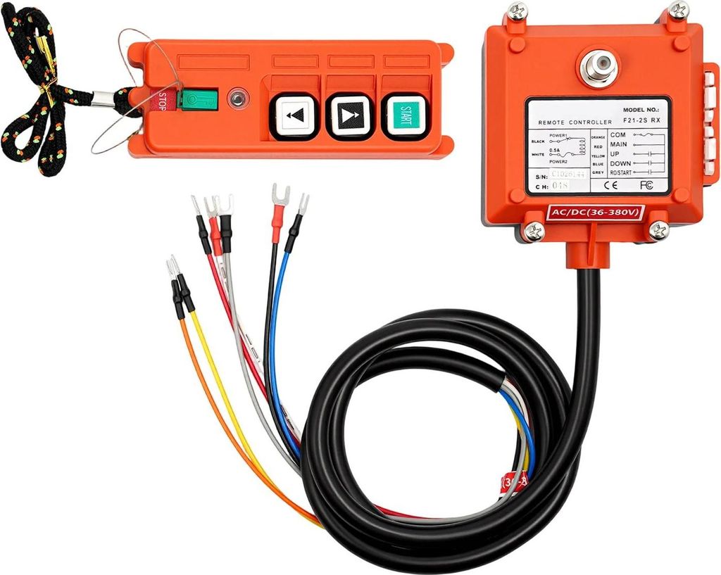 Industrielle Funkfernbedienung - Kran/Seilwinden-Steuerung mit Empfänger - RF - Reichweite bis 100 m - 36–380 V - 32‐Bit Sicherheitscode - Orange