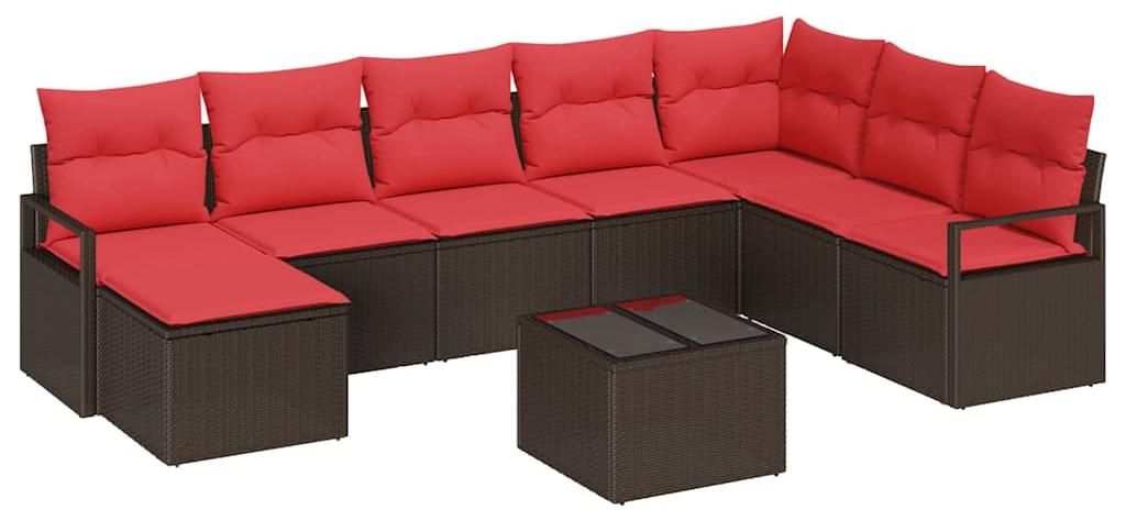 Sofa Set mit Kissen 9 pcs Braun Poly-Rattan