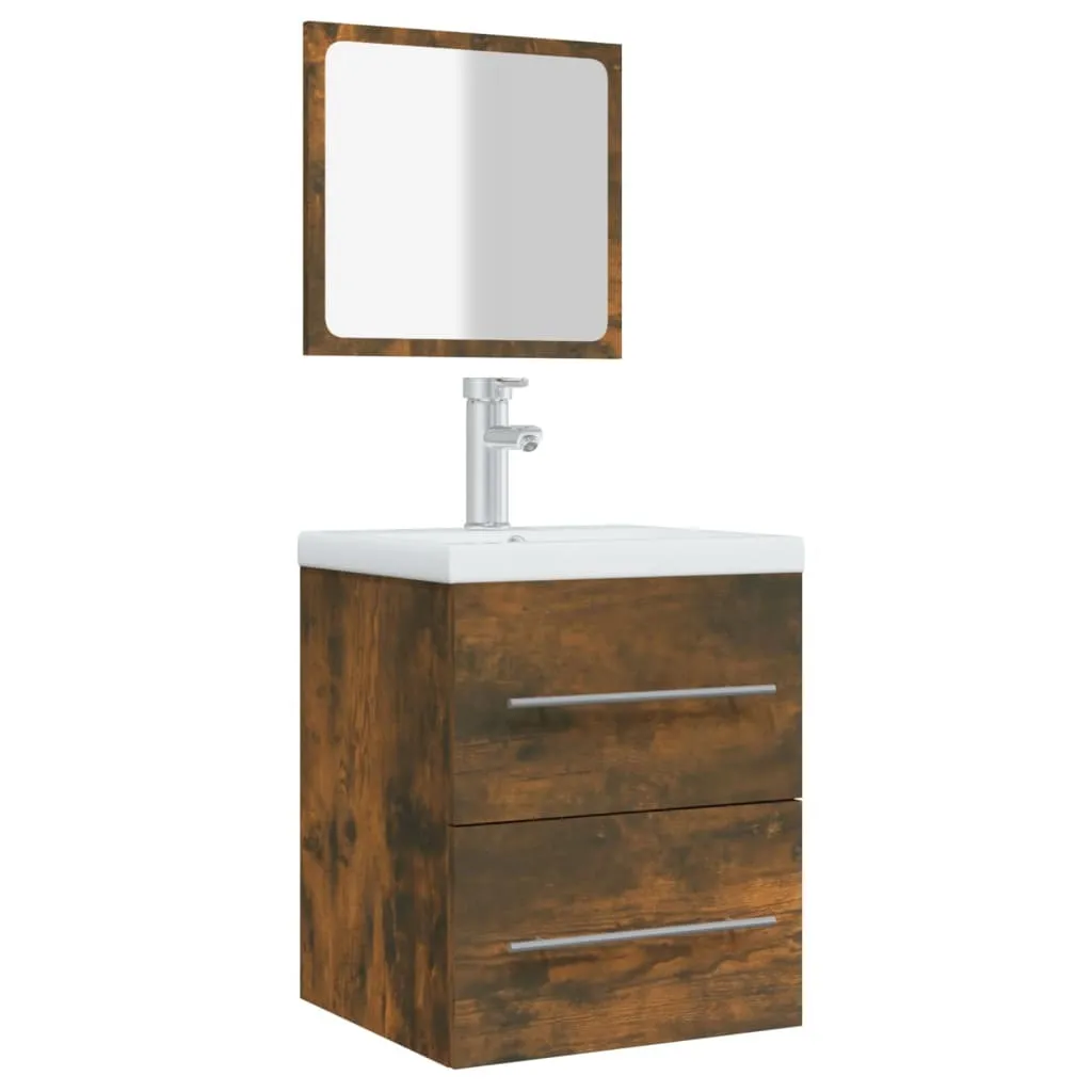 Petit meuble de salle de bain miroir chêne fumé gain de place 41 cm - 3