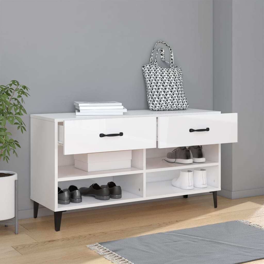 vidaXL Schuhschrank Hochglanz Weiß 102x35x55 cm Holzwerkstoff - Schuhschrank - Schuhschränke - Schuhaufbewahrung - Schuhorganizer