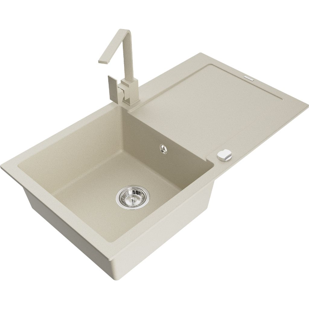 Mexen Leo 1 Becken-Granitspüle mit Abtropffläche und Mischbatterie Rita, Beige - 6501-69-670300-69