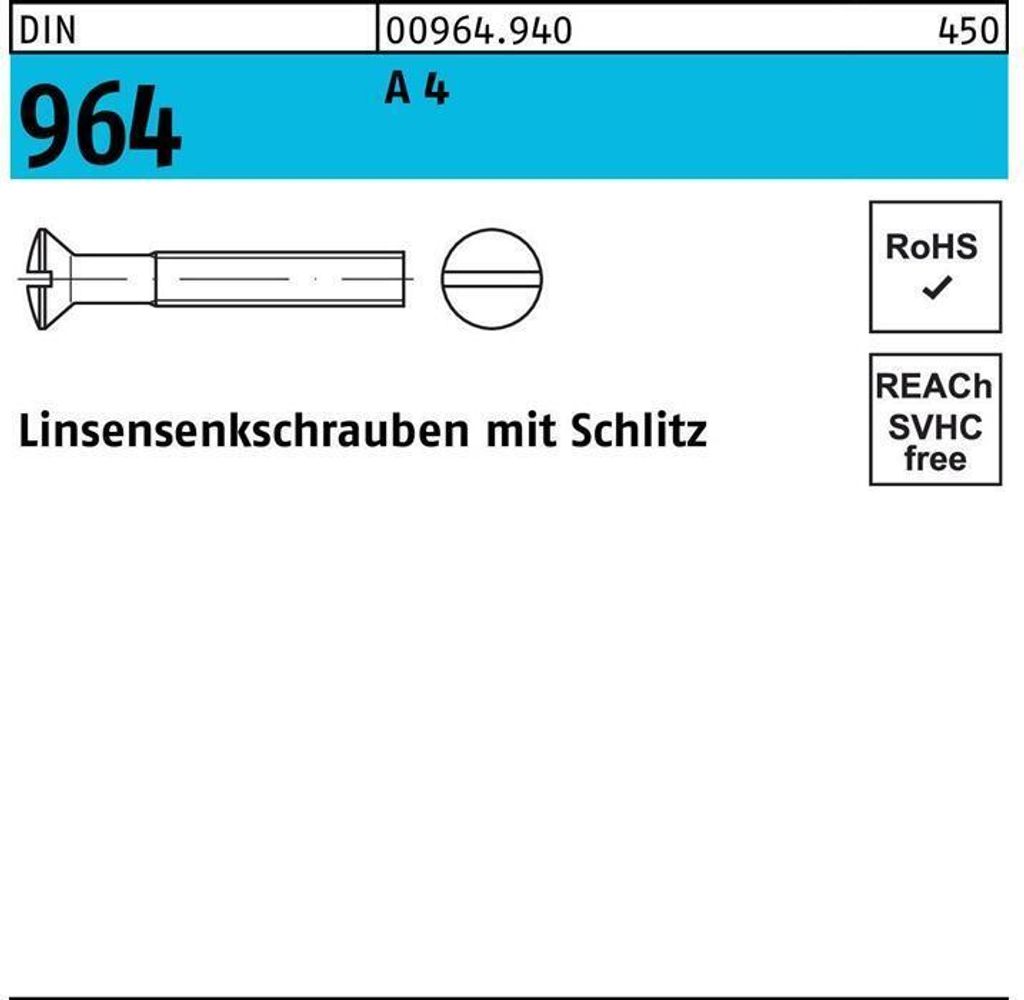 Reyher Linsen-Senkschrauben DIN 964 A 4 M 8 x 25 A 4 (50 Stück)