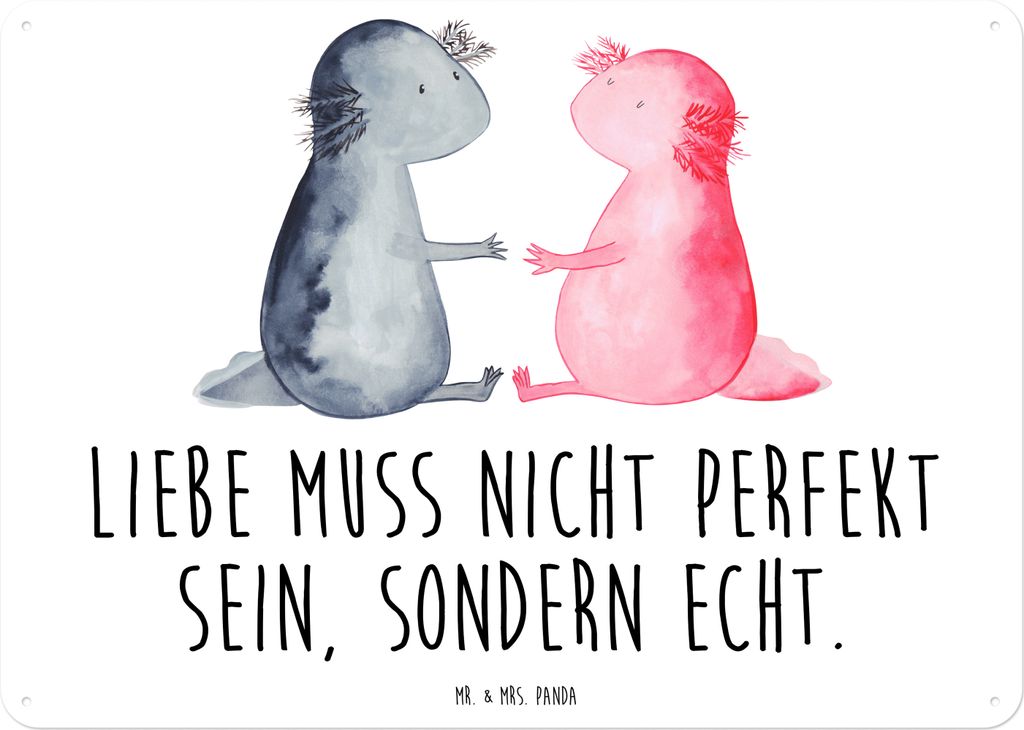 Mr. & Mrs. Panda tafel Axolotl Liebe DIN A3 - Weiß - Geschenk, wandtafel, Wandbild, Axolot, Valentinstag, Türschild Metall, Schild, Blechschild