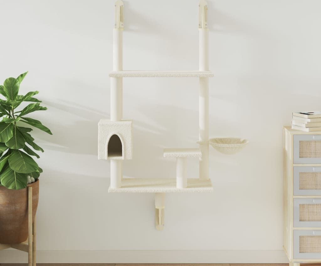 Eleganten-Stil Kratzbaum mit Kratzsäule Wandmontage Creme Produktbild 
