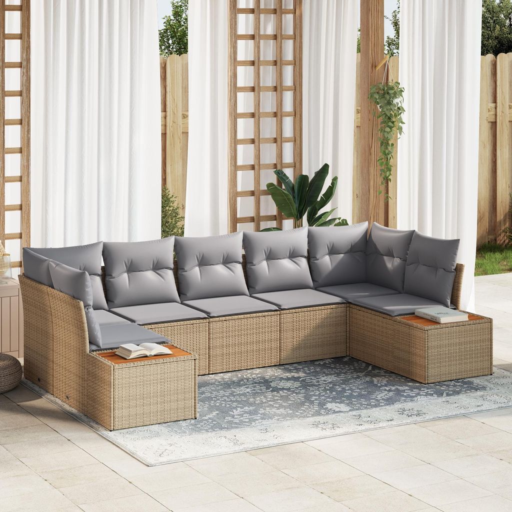 Desgin 7-teilige Garten-Sofa-Gruppe mit Kissen Beige Poly Rattan Akazie - Gartensofas 3356830
