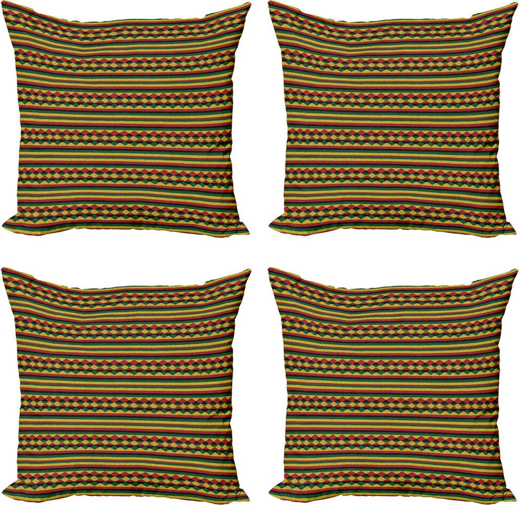ABAKUHAUS Kente Muster Kissenbezug Set (4 Stück), Bunte afrikanische, Moderner Doppelseitiger Digitaldruck, 50 cm x 50 cm, Mehrfarbig