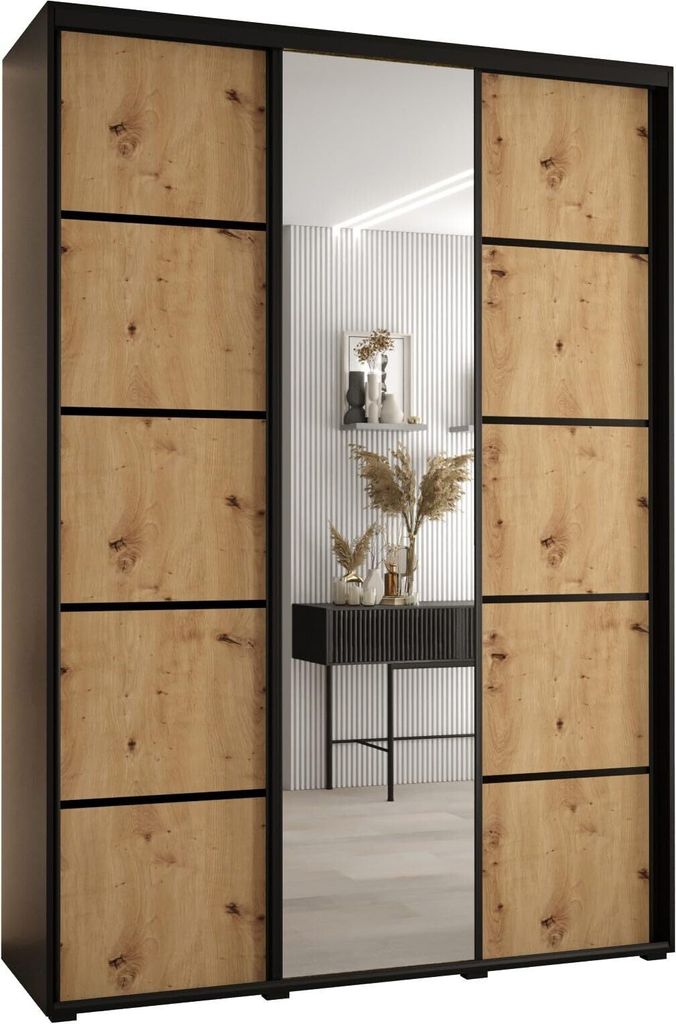 MEBLE KRYSPOL Cannes 5 Schrank mit 3 Schiebetüren - 205,2x180x45 cm - Schwarz Artisan Schwarz
