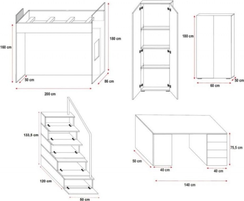 Kinderzimmer Doppelstockbett Weiß Tisch Schrank Multifunktion Etagen Hochbett