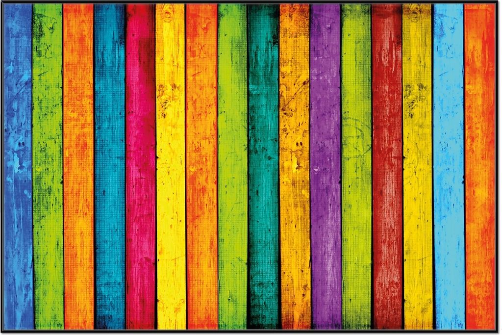 Wallario Wandbild Buntes Holz - bunte Streifen mit Farbe und Holzstruktur, Größe: 61 x 91,50 cm, Poster mit schwarzem Aluminiumrahmen