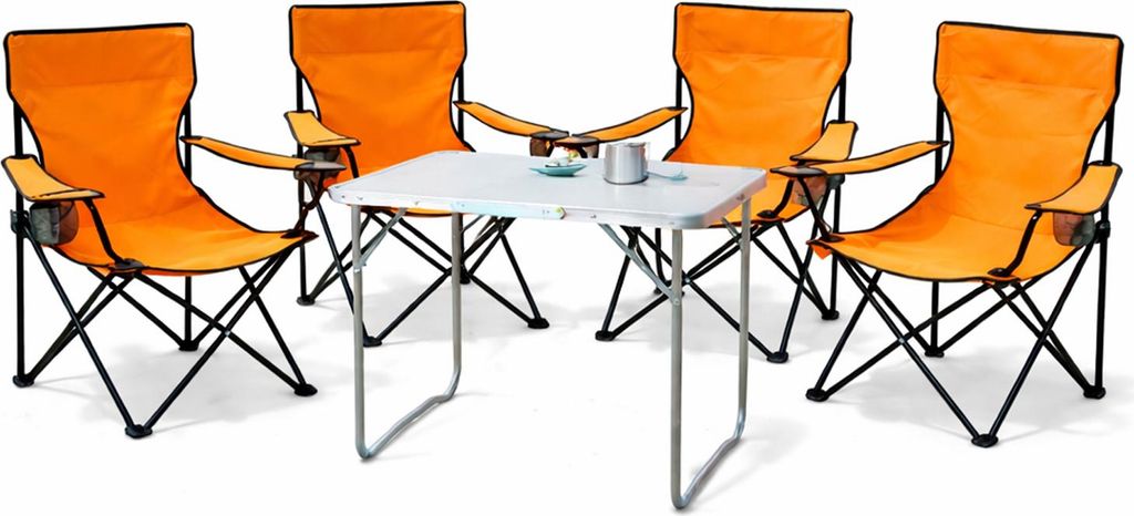 5-teiliges Campingmöbel Set orange Tisch+Campingstühle mit Tasche