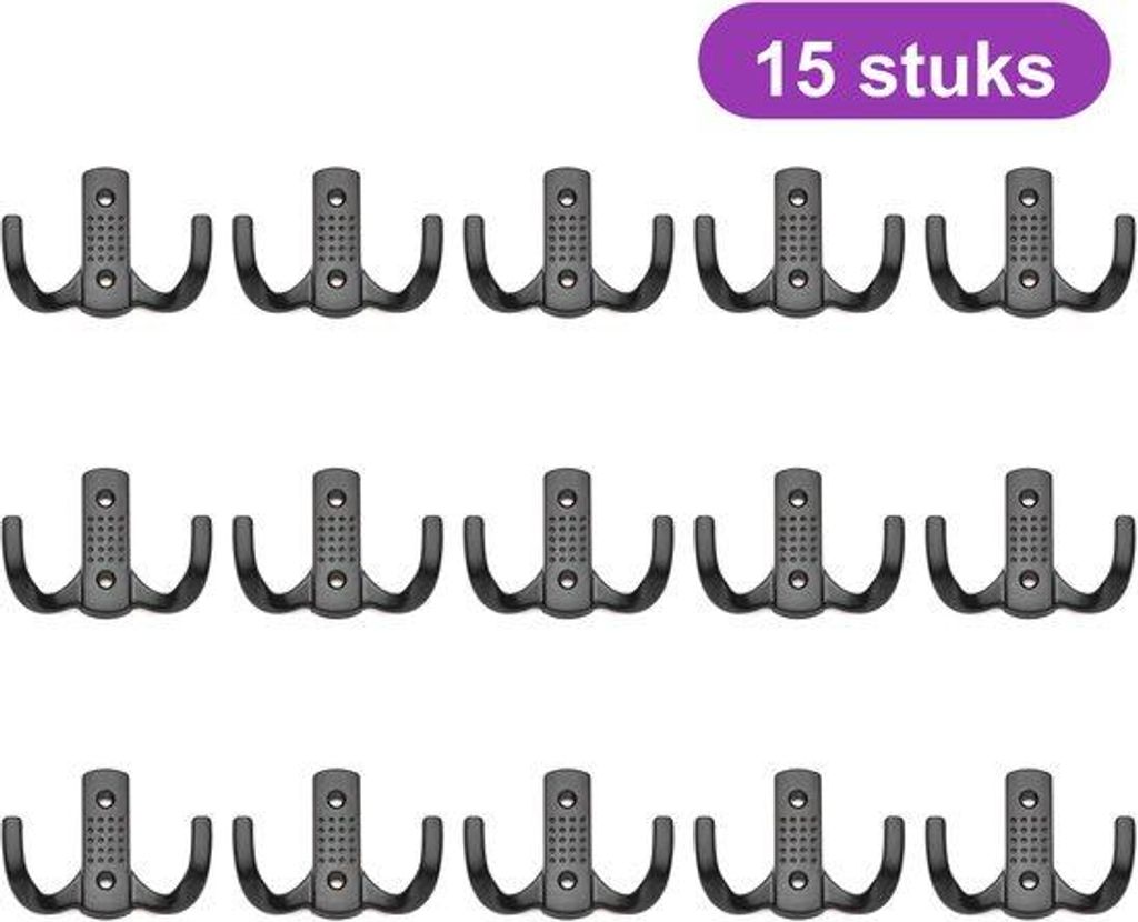 Wandhaken Set 15-teilig Metall Garderobenhaken Doppelhaken Schwarz