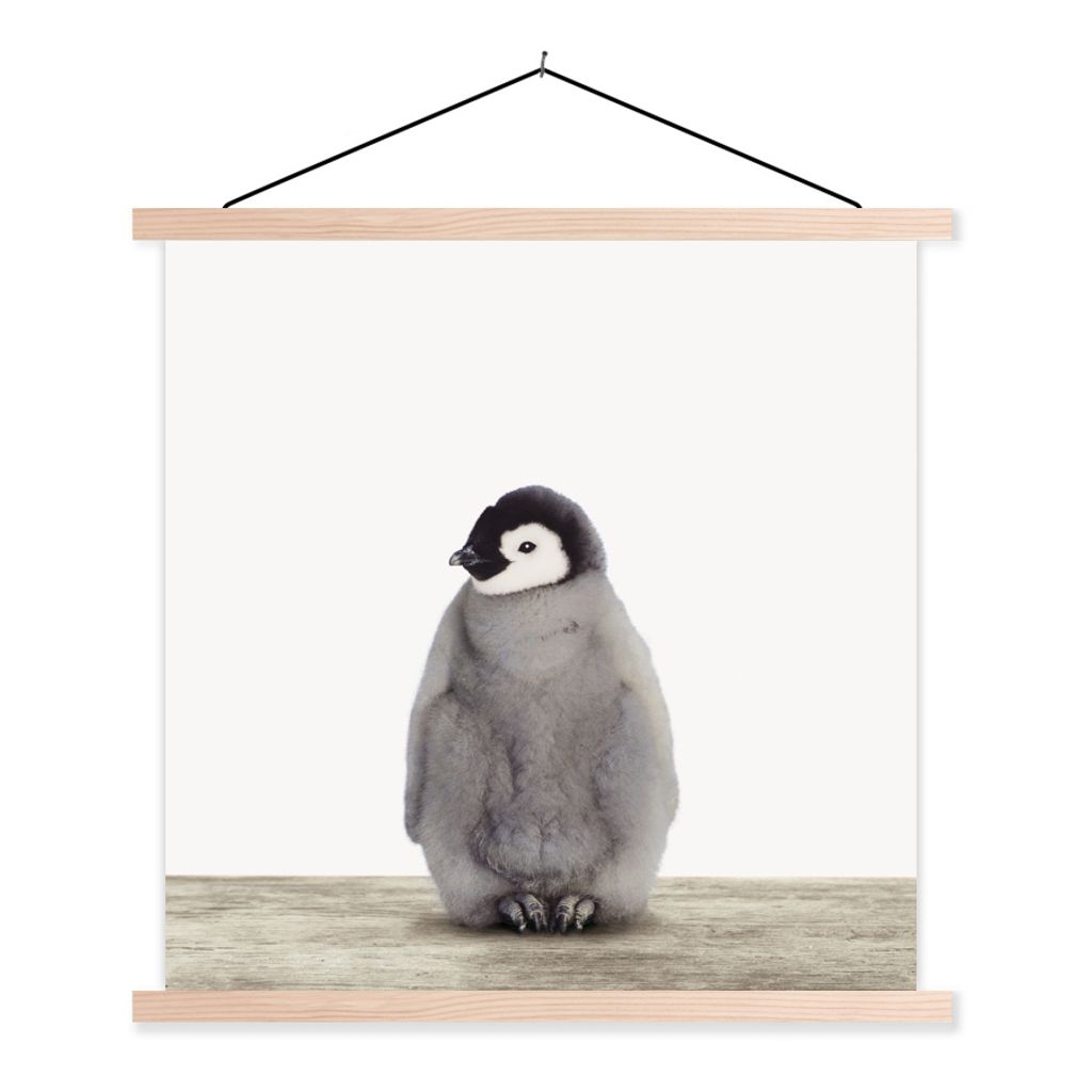 MuchoWow Textilposter Kinder - Pinguin - Grau - Tiere - Mädchen - Jungen 40x40 cm mit holzfarbenen Rahmen - Posterleiste