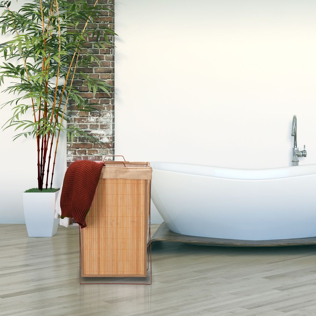 Relaxdays Wäschekorb Bambus, faltbar, 40 l, Metallgestell Produktbild 