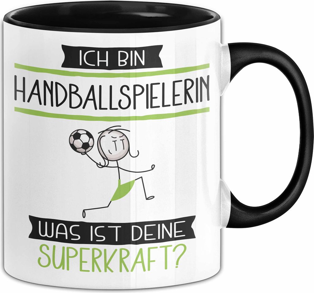 Handballspielerin Geschenk Tasse Ich Bin Handballspielerin Was Ist Deine Superkraft Geschenkidee Lustig Geburtstag Weihnachten (Schwarz)